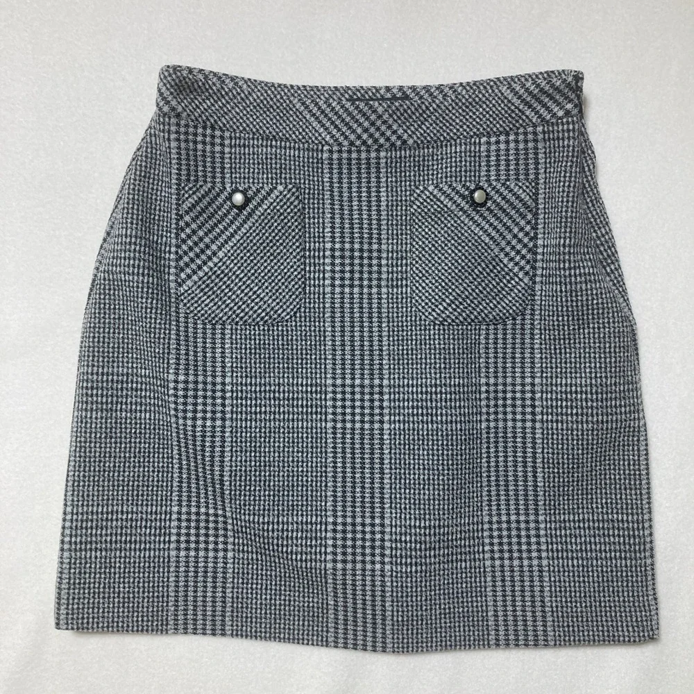 Karl Lagerfeld Paris Womens Size 6 Houndstooth Plaid Mini Skirt Pearl Accents